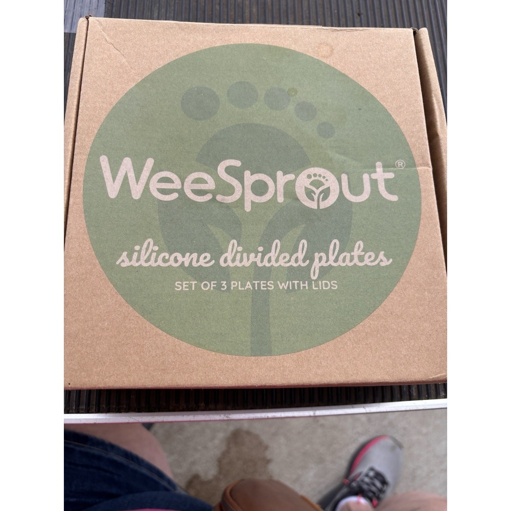 Wee Sproutโ Silicone Divided Plates Set of 3, Blue, Gray Green, With Lids